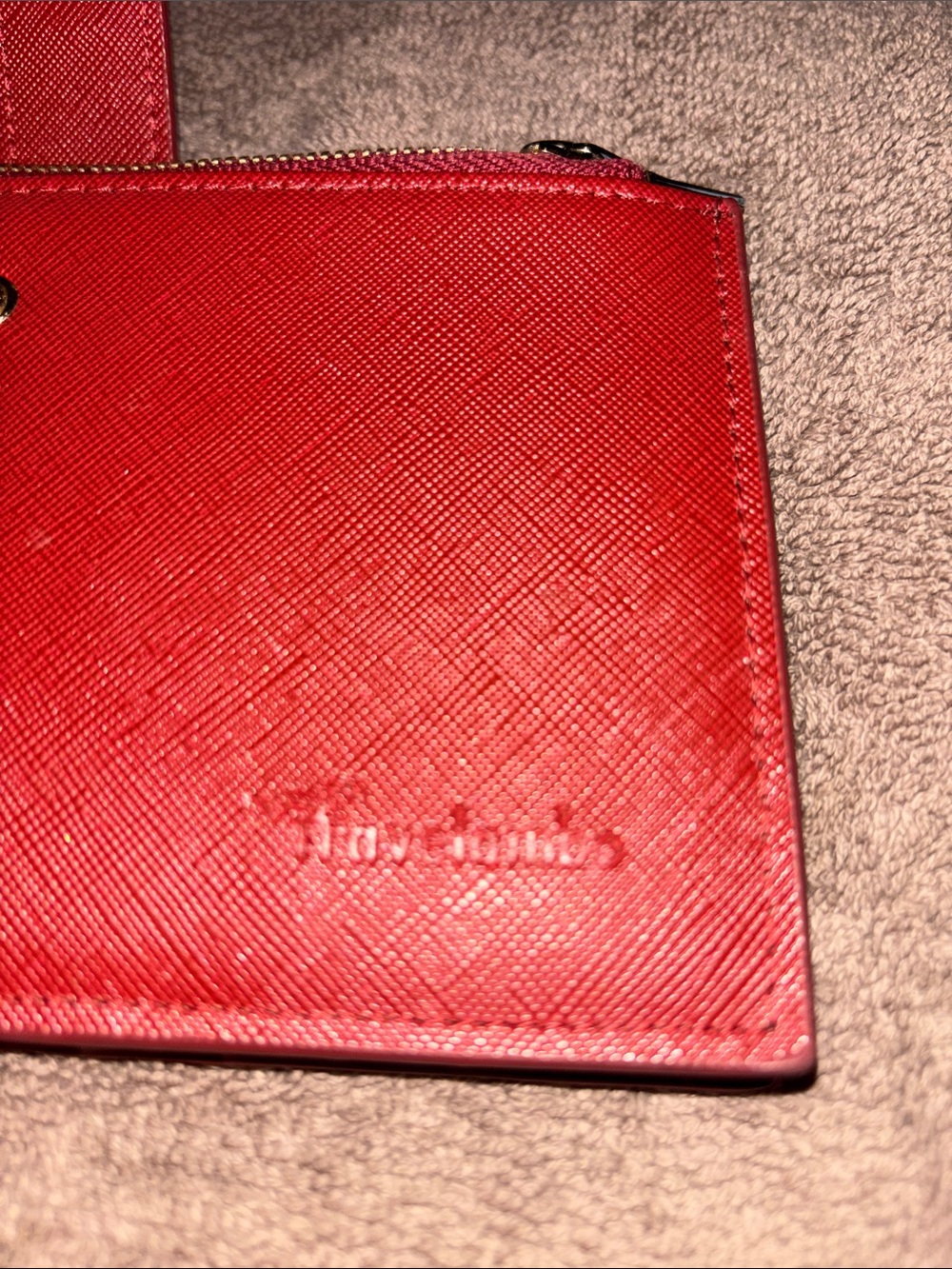 Red Textured Leather Snap Wallet with Zip Pocket